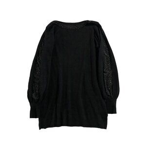 Cable & Gauge Top Womens Sz M Black Studded Boat Neck Long Sleeve Knit Pullover